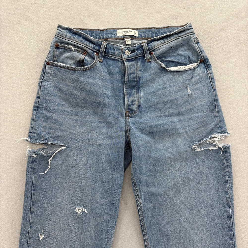 Abercrombie & Fitch 90s Baggy Straight Jeans Womens 10 Blue Low Rise Curve Love - Picture 2 of 12